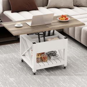 Gracie Oaks Farmhouse Lift Top Small Square Coffee Table With Wheels ...